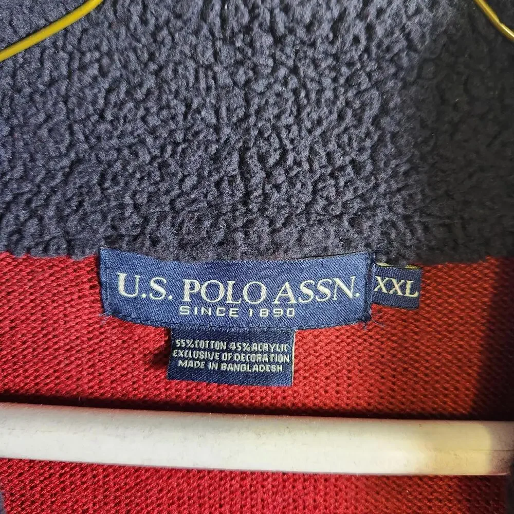 US Polo Assn Quarter Zip Red Sweater Mens Size 2XL Cotton‎ Blend